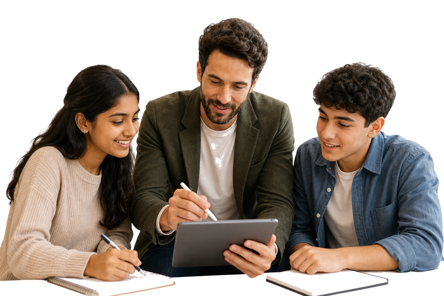 Generated mentor guiding students with tablet