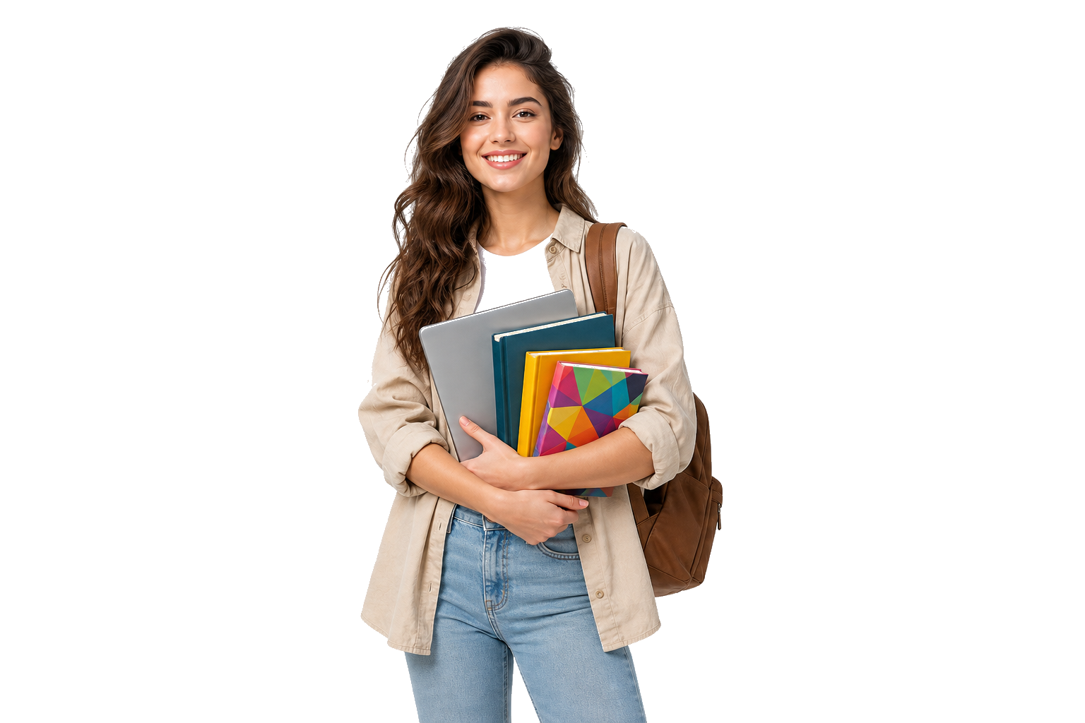 Generated student holding books and tablet