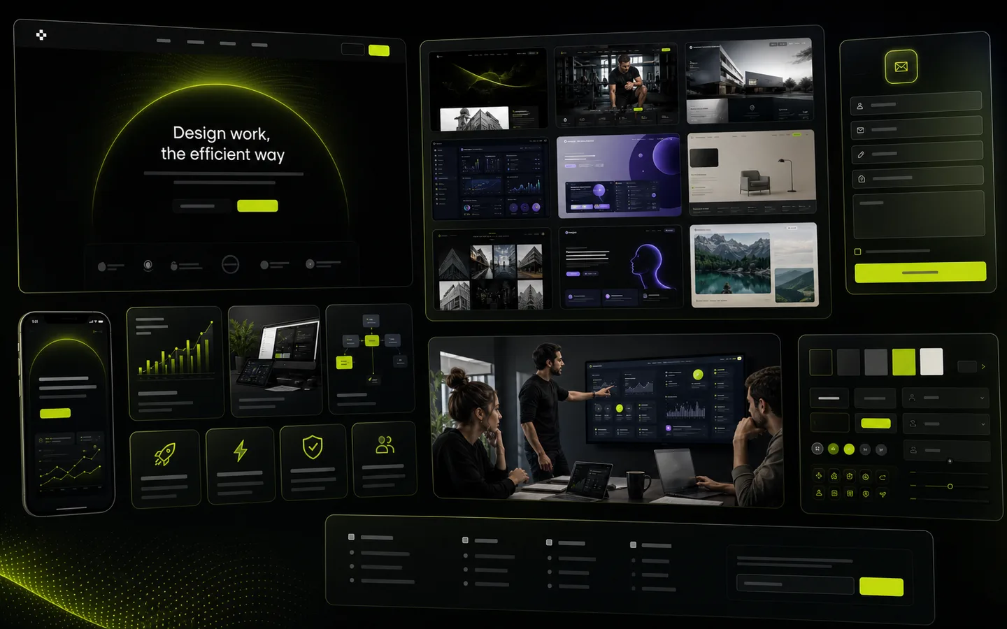 Premium UI collage preview for an agency website.