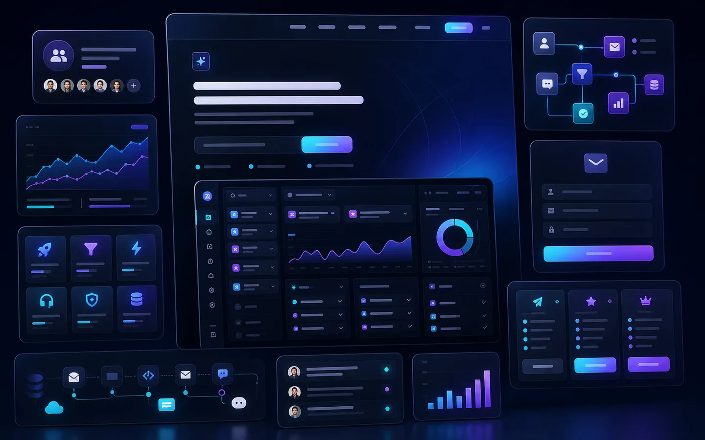 Premium UI collage preview for a SaaS startup website.