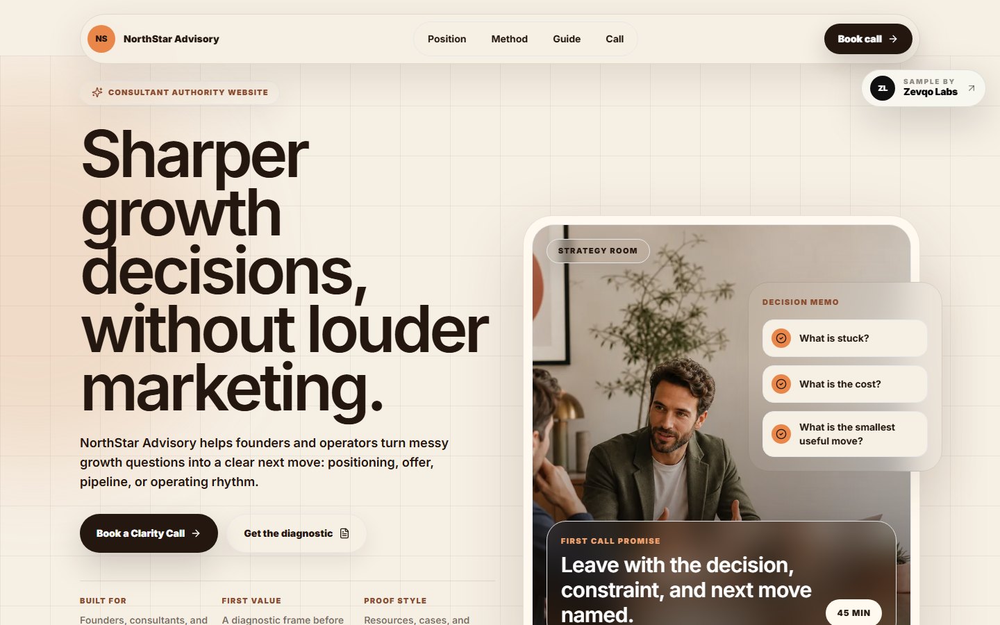 Premium UI collage preview for a consultant website.