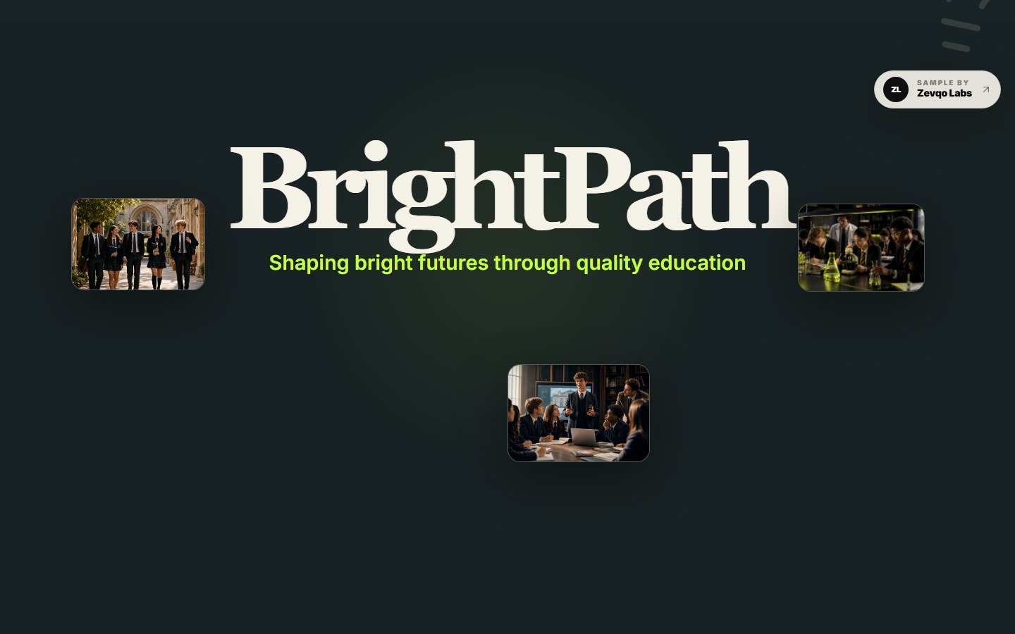 BrightPath Academy education sample using real student campus imagery.
