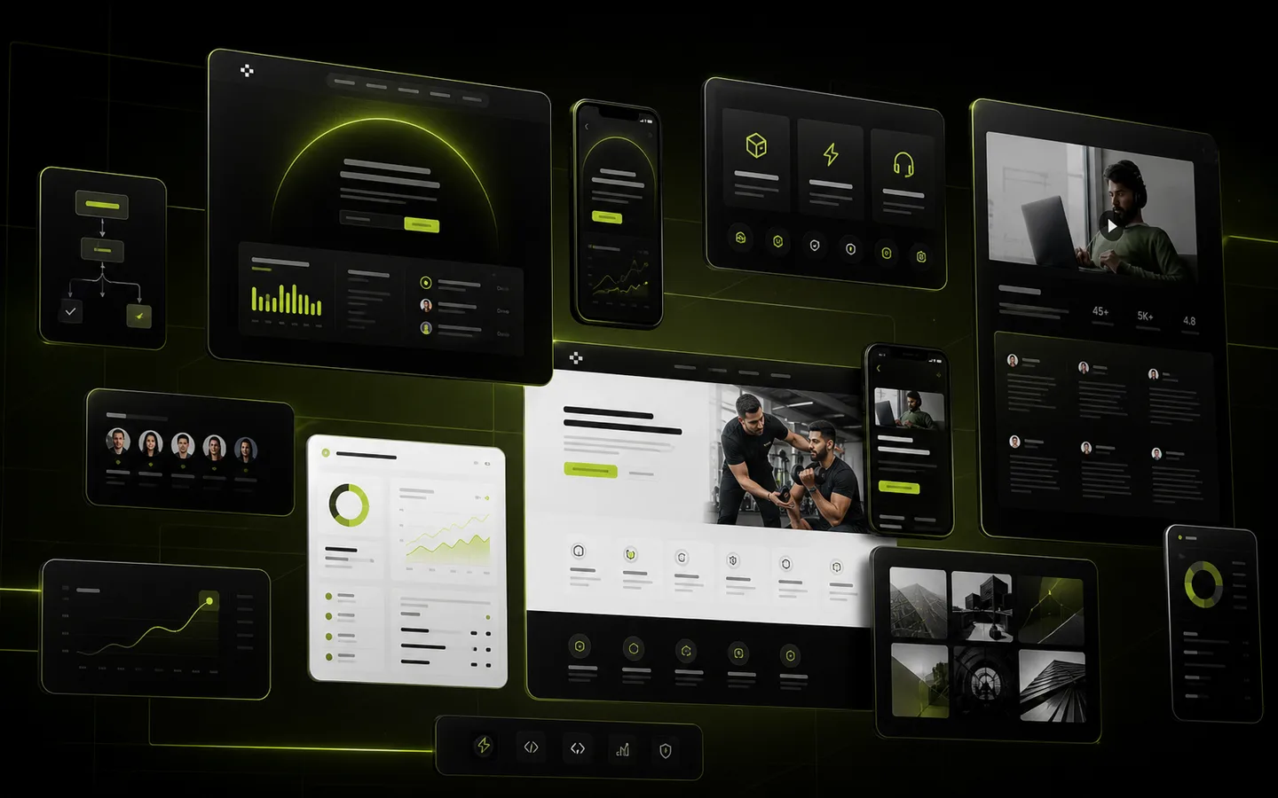 Floating portfolio project cards for an agency website.